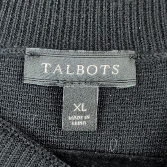 Talbot's Mock Neck Striped Black and White Pearl Button-Shoulder Sweater Size XL - Picture 2 of 10